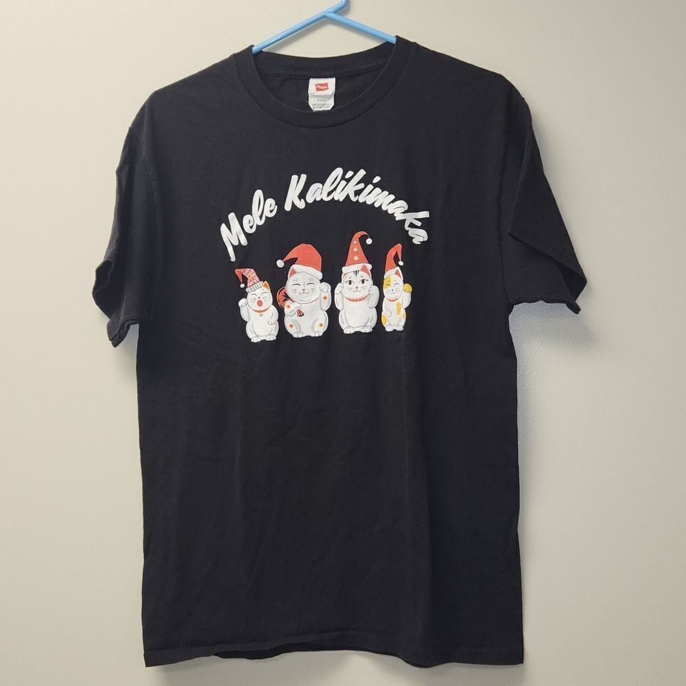 Mele Kalikimaka Lucky Cat T-shirt M Hawaii